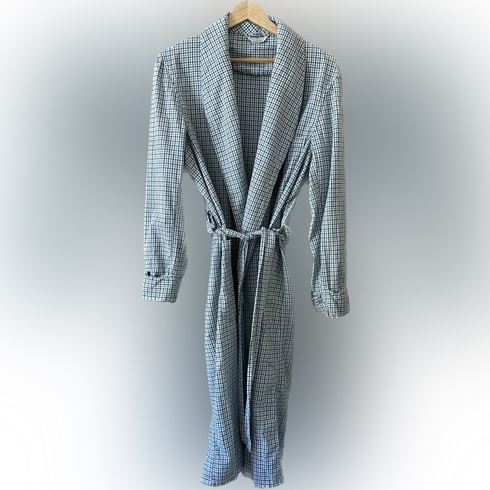 Vintage Pilgrim Bath Robe Plaid Belted Cotton Men’s Approx Size M With pockets